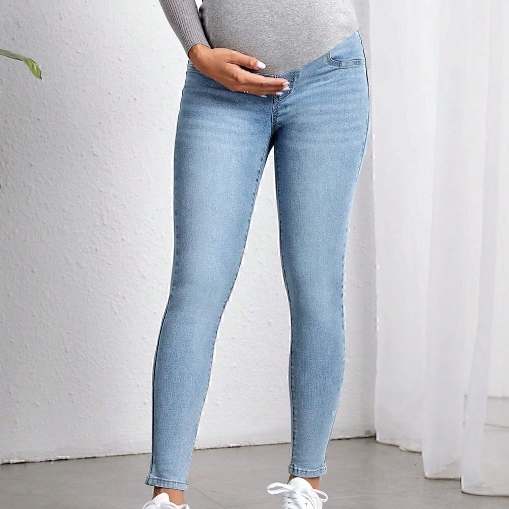 Light Wash Casual Womens Maternity  High Waist Skinny Jeans - Picture 3 of 5